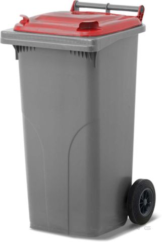 MGB120-SR // Simpro 120L Wheelie Bin, Silver/Red HDPE, with 2x 200mm outset wheels