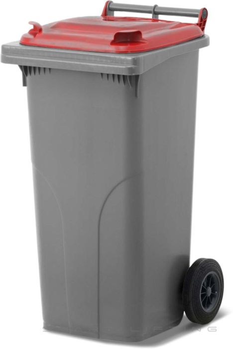 MGB120-SR // Simpro 120L Silver/Red Wheelie Bin, HDPE, with 2x 200mm outset wheels