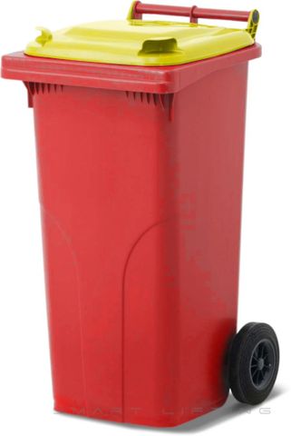 MGB120-RY // Simpro 120L Wheelie Bin, Red/Yellow HDPE, with 2x 200mm outset wheels