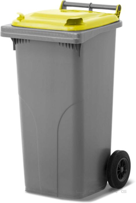 MGB120-SY // Simpro 120L Silver/Yellow Wheelie Bin, HDPE, with 2x 200mm outset wheels