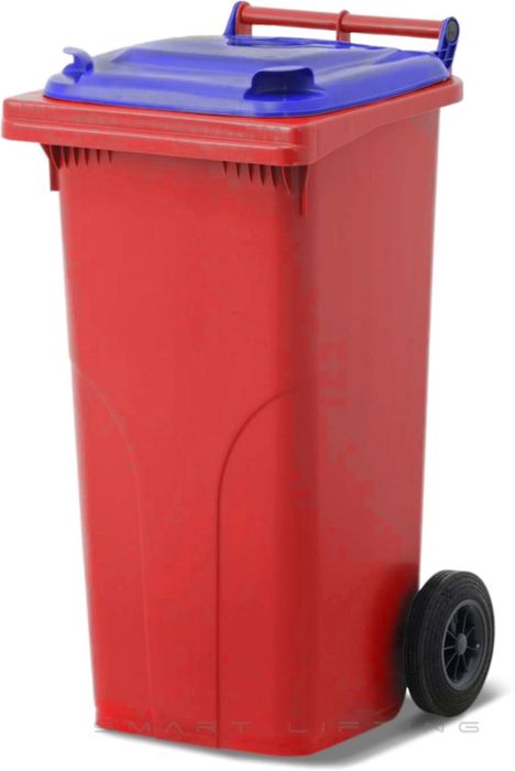 MGB120-RB // Simpro 120L Wheelie Bin, Red/Blue HDPE, with 2x 200mm outset wheels