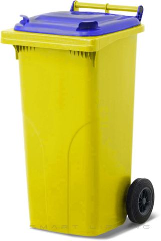 MGB120-YB // Simpro 120L Yellow/Blue Wheelie Bin, HDPE, with 2x 200mm outset wheels