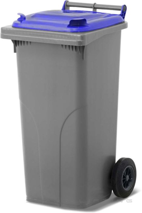 MGB120-SB // Simpro 120L Silver/Blue Wheelie Bin, HDPE, with 2x 200mm outset wheels