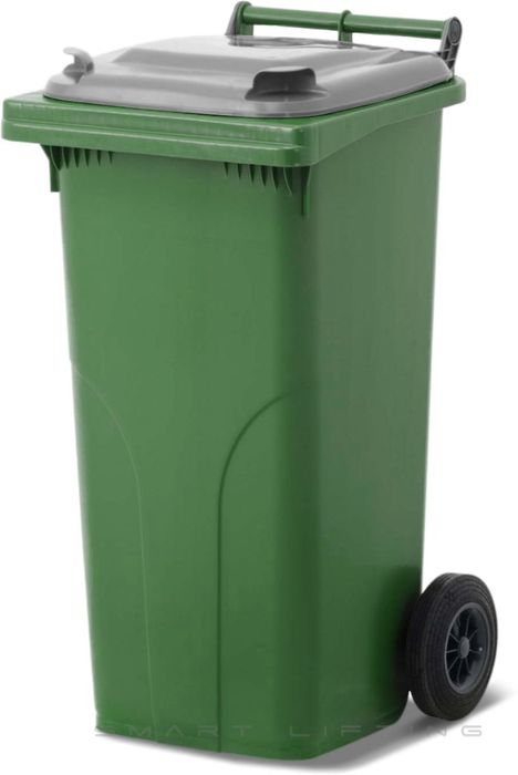 MGB120-GS // Simpro 120L Green/Silver Wheelie Bin, HDPE, with 2x 200mm outset wheels