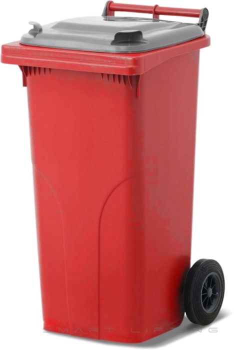 MGB120-RS // Simpro 120L Wheelie Bin, Red/Silver HDPE, with 2x 200mm outset wheels