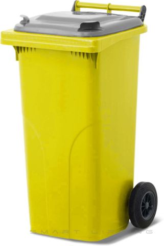 MGB120-YS // Simpro 120L Yellow/Silver Wheelie Bin, HDPE, with 2x 200mm outset wheels