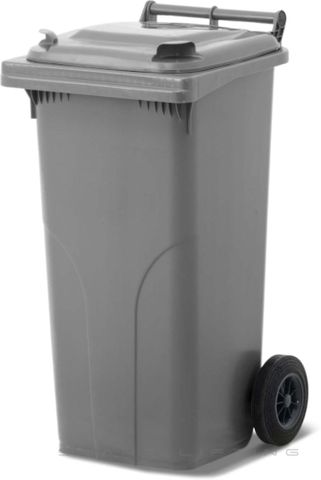 MGB120-SS // Simpro 120L Silver Wheelie Bin, HDPE, with 2x 200mm outset wheels