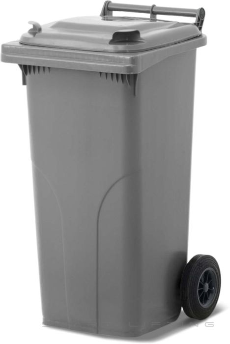 MGB120-SS // Simpro 120L Wheelie Bin, Silver HDPE, with 2x 200mm outset wheels