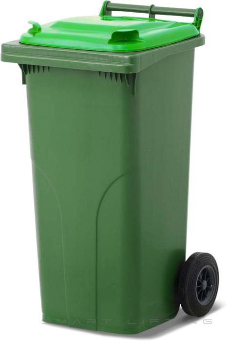 MGB120-GL // Simpro 120L Wheelie Bin, Green/Lime HDPE, with 2x 200mm outset wheels