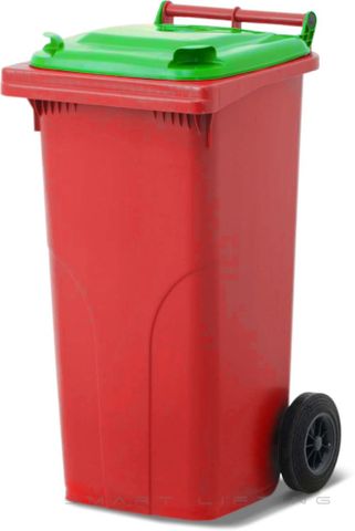 MGB120-RL // Simpro 120L Red/Lime Wheelie Bin, HDPE, with 2x 200mm outset wheels