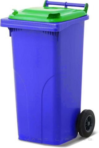 MGB120-BL // Simpro 120L Blue/Lime Wheelie Bin, HDPE, with 2x 200mm outset wheels