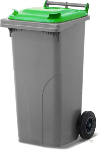 MGB120-SL // Simpro 120L Silver/Lime Wheelie Bin, HDPE, with 2x 200mm outset wheels