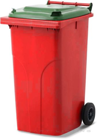 MGB240-RG // Simpro 240L Wheelie Bin, Red/Green HDPE, with 2x 200mm outset wheels