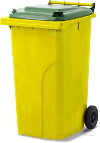 MGB240-YG // Simpro 240L Wheelie Bin, Yellow/Green HDPE, with 2x 200mm outset wheels