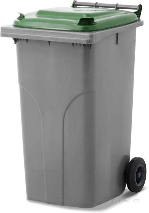 MGB240-SG // Simpro 240L Silver/Green Wheelie Bin, HDPE, with 2x 200mm outset wheels