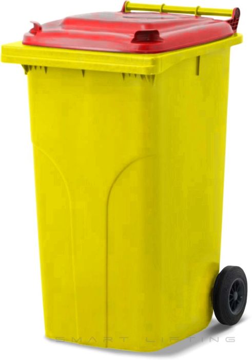MGB240-YR // Simpro 240L Yellow/Red Wheelie Bin, HDPE, with 2x 200mm outset wheels
