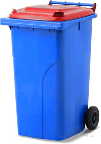 MGB240-BR // Simpro 240L Blue/Red Wheelie Bin, HDPE, with 2x 200mm outset wheels