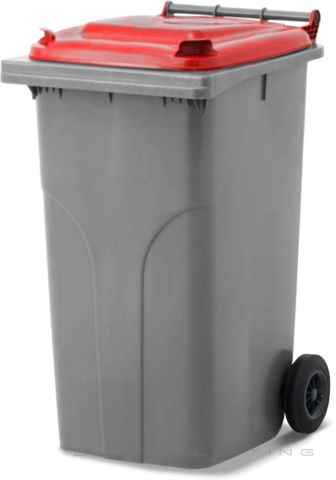 MGB240-SR // Simpro 240L Silver/Red Wheelie Bin, HDPE, with 2x 200mm outset wheels