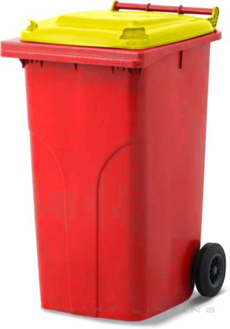 MGB240-RY // Simpro 240L Red/Yellow Wheelie Bin, HDPE, with 2x 200mm outset wheels
