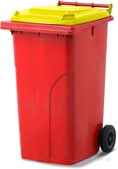 MGB240-RY // Simpro 240L Wheelie Bin, Red/Yellow HDPE, with 2x 200mm outset wheels