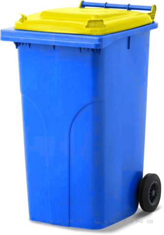 MGB240-BY // Simpro 240L Blue/Yellow Wheelie Bin, HDPE, with 2x 200mm outset wheels