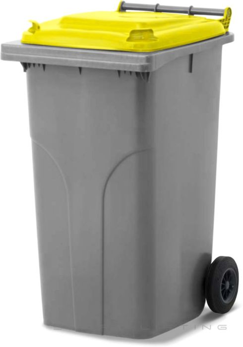 MGB240-SY // Simpro 240L Wheelie Bin, Silver/Yellow HDPE, with 2x 200mm outset wheels