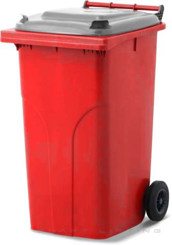 MGB240-RS // Simpro 240L Wheelie Bin, Red/Silver HDPE, with 2x 200mm outset wheels