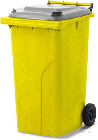 MGB240-YS // Simpro 240L Yellow/Silver Wheelie Bin, HDPE, with 2x 200mm outset wheels