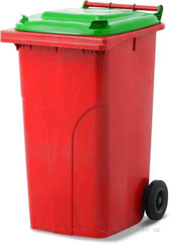 MGB240-RL // Simpro 240L Red/Lime Wheelie Bin, HDPE, with 2x 200mm outset wheels