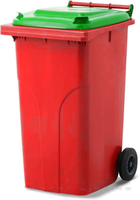 MGB240-RL // Simpro 240L Wheelie Bin, Red/Lime HDPE, with 2x 200mm outset wheels