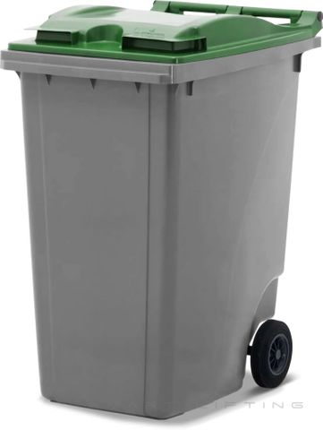 MGB360-SG // Simpro 360L Silver/Green Wheelie Bin, HDPE, with 2x 200mm inset wheels