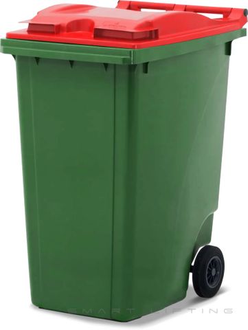 MGB360-GR // Simpro 360L Green/Red Wheelie Bin, HDPE, with 2x 200mm inset wheels