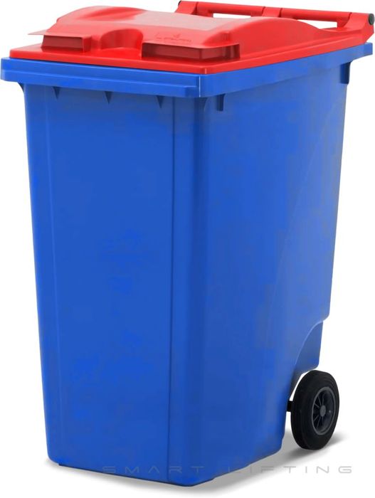 MGB360-BR // Simpro 360L Wheelie Bin, Blue/Red HDPE, with 2x 200mm inset wheels