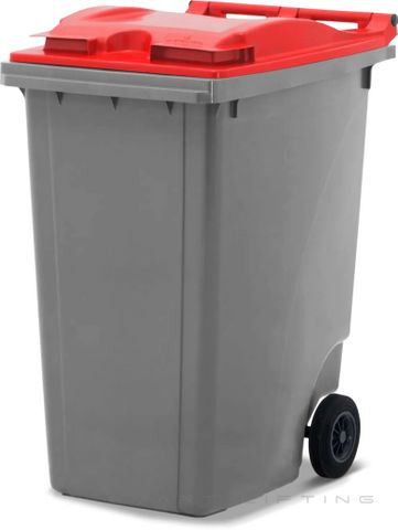 MGB360-SR // Simpro 360L Silver/Red Wheelie Bin, HDPE, with 2x 200mm inset wheels