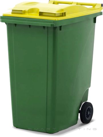 MGB360-GY // Simpro 360L Wheelie Bin, Green/Yellow HDPE, with 2x 200mm inset wheels