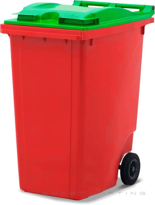 MGB360-RL // Simpro 360L Wheelie Bin, Red/Lime HDPE, with 2x 200mm inset wheels