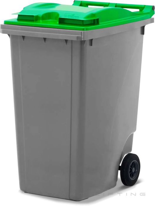 MGB360-SL // Simpro 360L Silver/Lime Wheelie Bin, HDPE, with 2x 200mm inset wheels