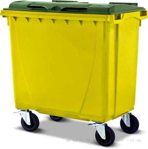 MGB660-YG // Simpro 660L Wheelie Bin, Yellow/Green HDPE, with 4x 200mm castors