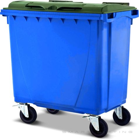 MGB660-BG // Simpro 660L Blue/Green Wheelie Bin, HDPE, with 4x 200mm castors