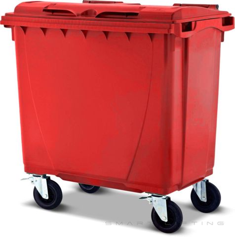 MGB660-RR // Simpro 660L Wheelie Bin, Red HDPE, with 4x 200mm castors