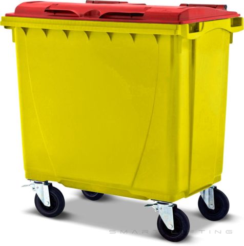 MGB660-YR // Simpro 660L Yellow/Red Wheelie Bin, HDPE, with 4x 200mm castors