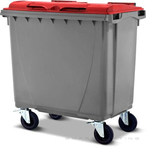 MGB660-SR // Simpro 660L Silver/Red Wheelie Bin, HDPE, with 4x 200mm castors