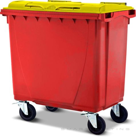 MGB660-RY // Simpro 660L Wheelie Bin, Red/Yellow HDPE, with 4x 200mm castors