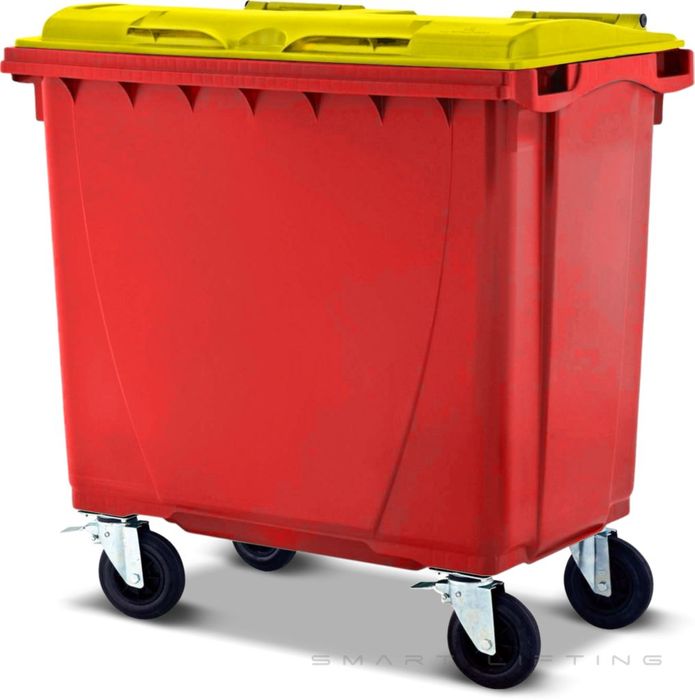 MGB660-RY // Simpro 660L Red/Yellow Wheelie Bin, HDPE, with 4x 200mm castors