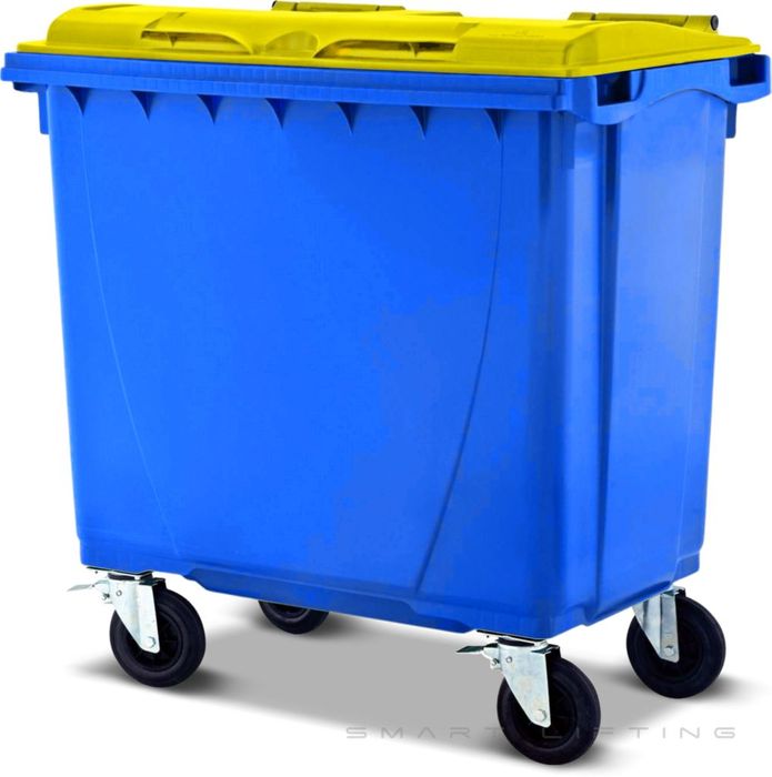 MGB660-BY // Simpro 660L Blue/Yellow Wheelie Bin, HDPE, with 4x 200mm castors