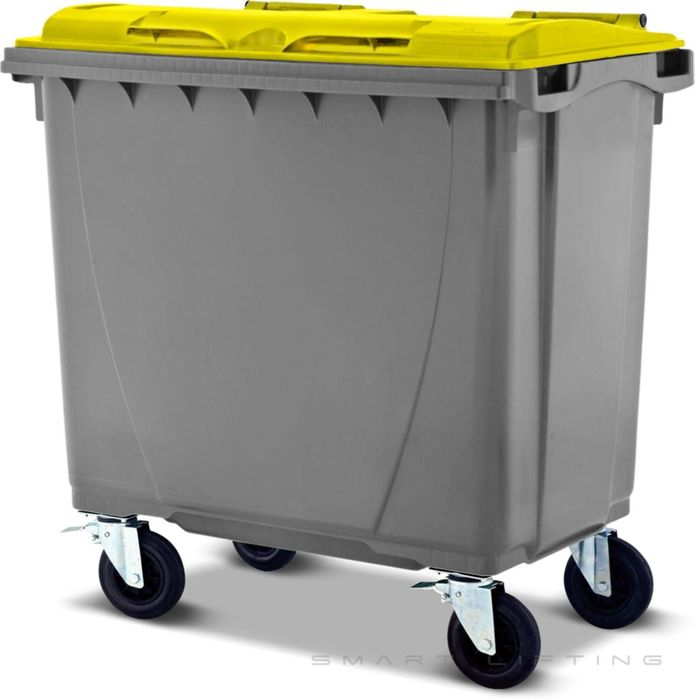 MGB660-SY // Simpro 660L Silver/Yellow Wheelie Bin, HDPE, with 4x 200mm castors