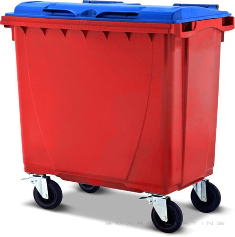 MGB660-RB // Simpro 660L Red/Blue Wheelie Bin, HDPE, with 4x 200mm castors