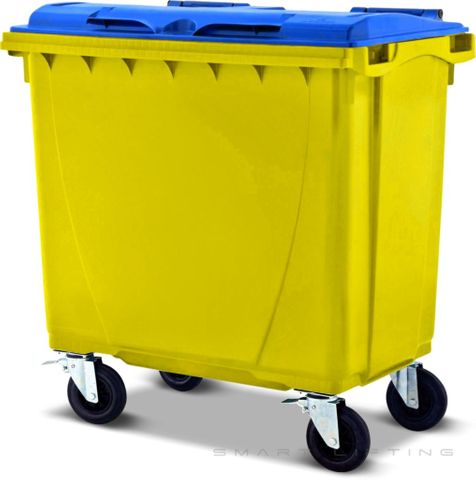 MGB660-YB // Simpro 660L Yellow/Blue Wheelie Bin, HDPE, with 4x 200mm castors