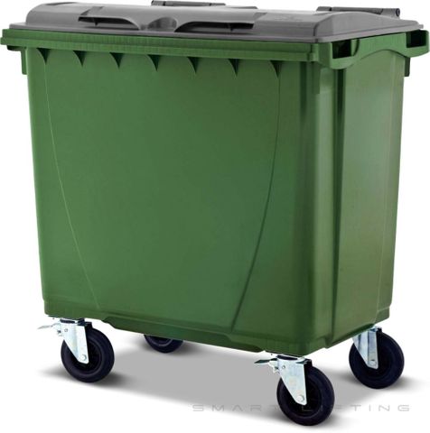 MGB660-GS // Simpro 660L Green/Silver Wheelie Bin, HDPE, with 4x 200mm castors