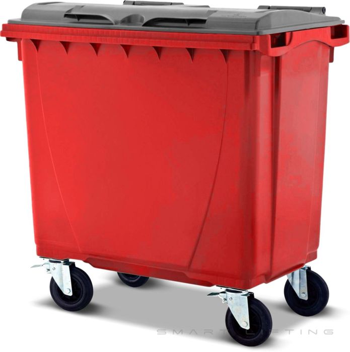 MGB660-RS // Simpro 660L Red/Silver Wheelie Bin, HDPE, with 4x 200mm castors